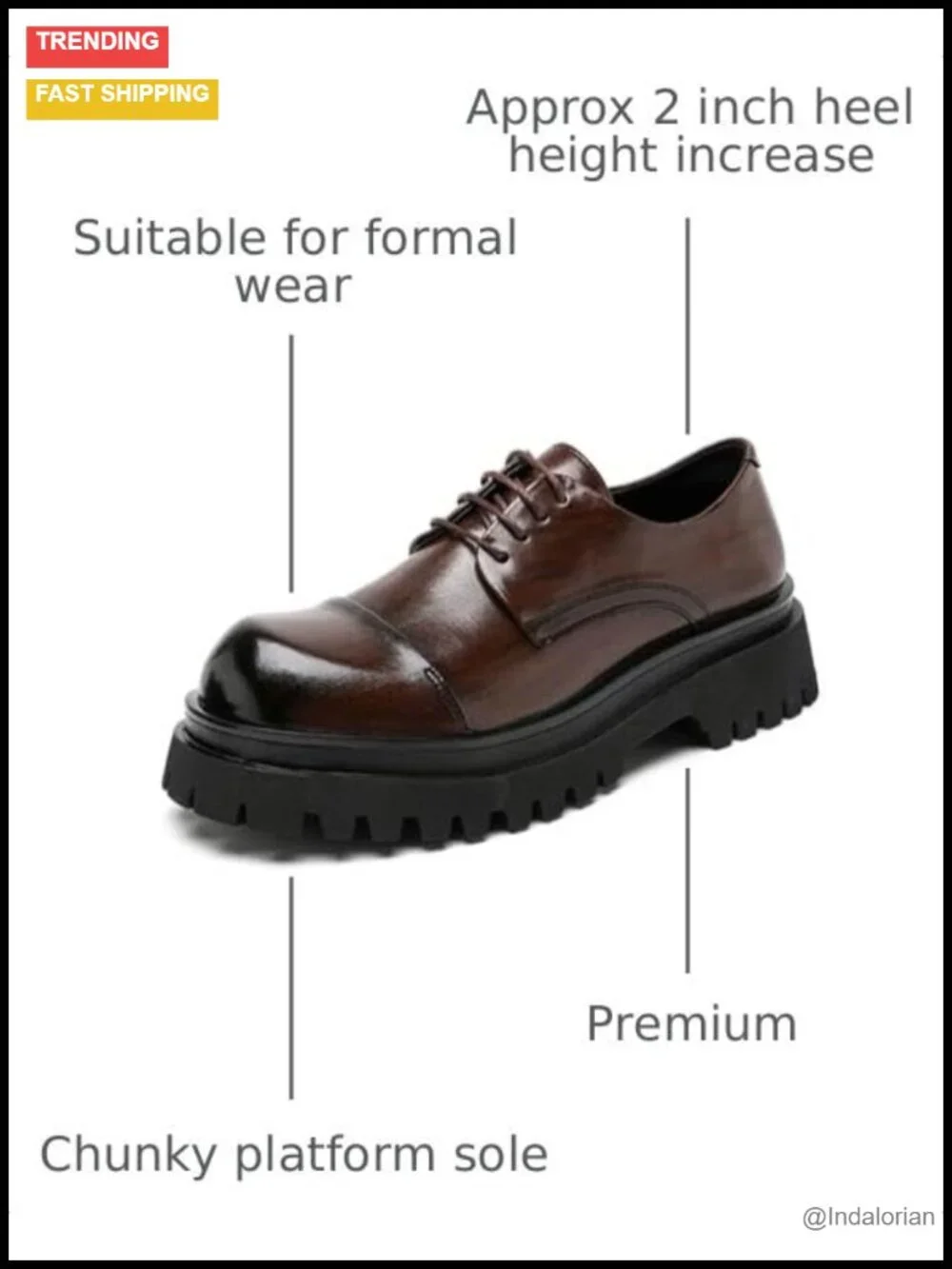 Men's Chunky Platform Oxfords Formal Business Casual Height Incre Leather Dress